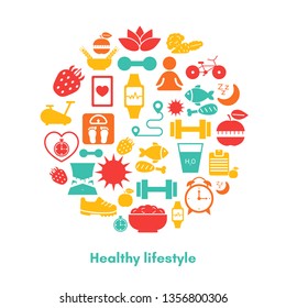 Healthy Lifestyle Background with sport and diet icons. TVector illustration.