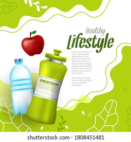 Healthy lifestyle banner with lifestyle elements representing health