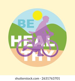 Healthy Lifestyle Bicycle Typography Simple Color Vector