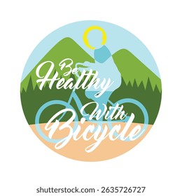Healthy Lifestyle Bicycle Typography Simple Color Vector
