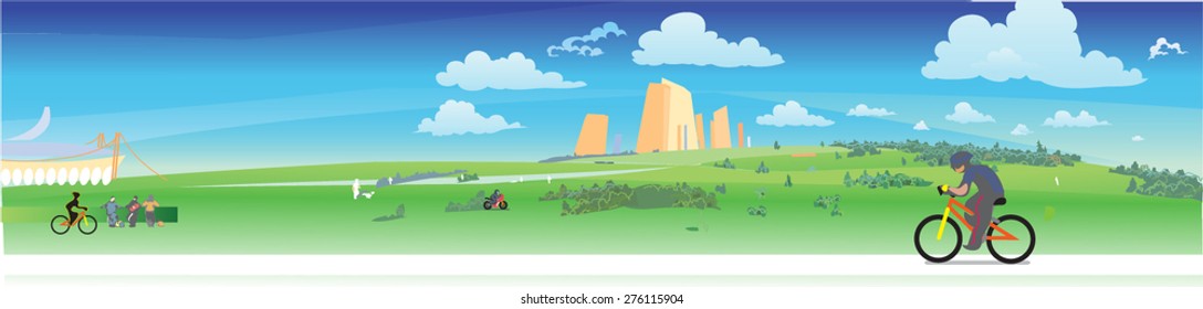 Healthy lifestyle bicycle. View of the city from a bird's flight. Vector