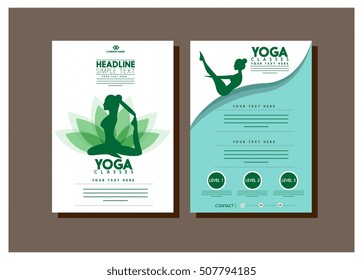 Healthy Lifestyle Brochure Female Practicing Yoga Green Silhouette
