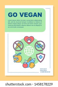 Healthy lifestyle brochure template layout. Go vegan motivational flyer, booklet, leaflet print design with linear illustrations. Vector page layouts for magazines, annual reports, advertising posters