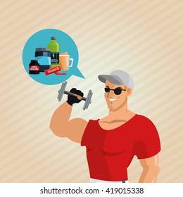 Healthy lifestyle. cartoon man design.  bodybuilding concept