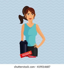 Healthy lifestyle. cartoon woman design.  bodybuilding concept