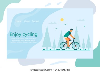 Healthy lifestyle with character riding bicycle. Landing page design for cycling. Modern Vector illustration concept for websites. User interface UX, UI screen template for mobile smart phone.