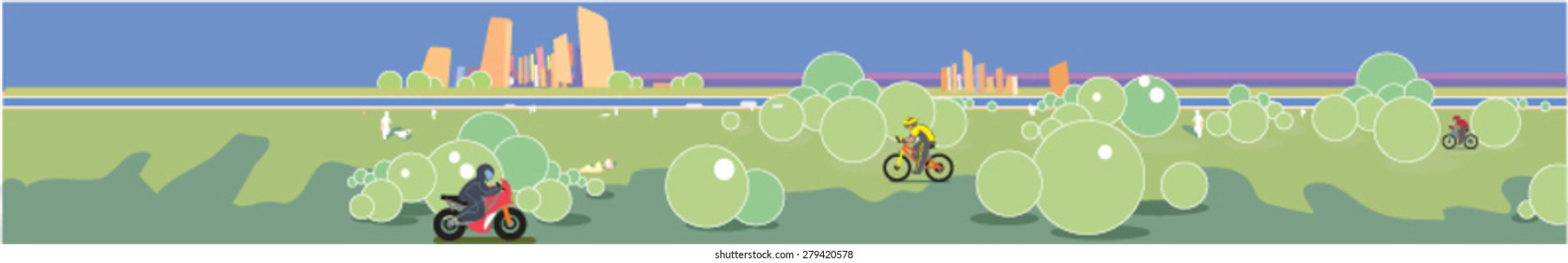 Healthy lifestyle in the city. Panoramic. Vector