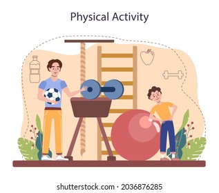 Healthy Lifestyle Class. Idea Of Life Safety And Health Care Education. Basic Life Safety, First Aid, Virus Prevention. Diet, Physical Activity, Hygiene. Isolated Vector Illustration