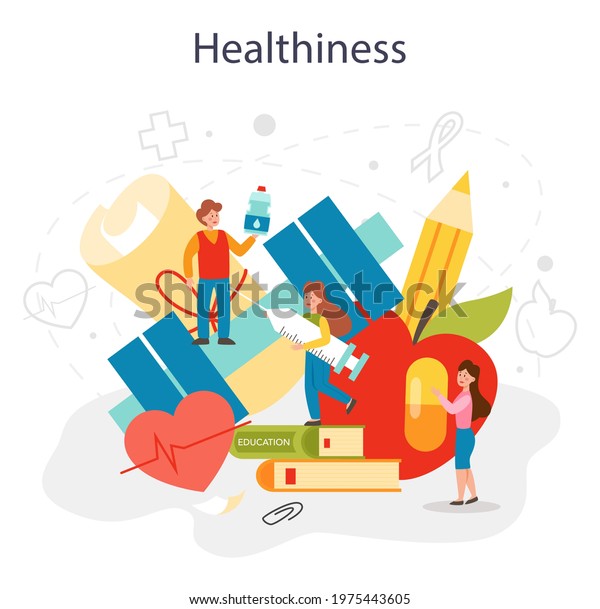 Healthy lifestyle class. Idea of life safety\
and health care education. Basic life safety, traffic laws, sport,\
hygiene. Isolated vector\
illustration
