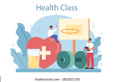 Healthy lifestyle class. Idea of medicine and healthcare education. Diet, sport, hygiene. Isolated vector illustration