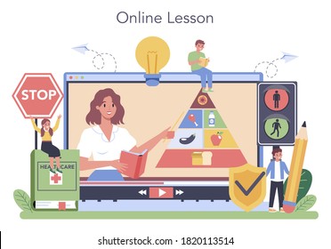 Healthy Lifestyle Class Online Service Or Platform. Idea Of Life Safety And Health Care Education. Online Lesson. Isolated Vector Illustration