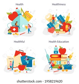 Healthy lifestyle class set. Idea of life safety and health care education.