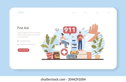 Healthy lifestyle class web banner or landing page. Idea of life safety and health care education. Basic life safety and first aid. Isolated vector illustration