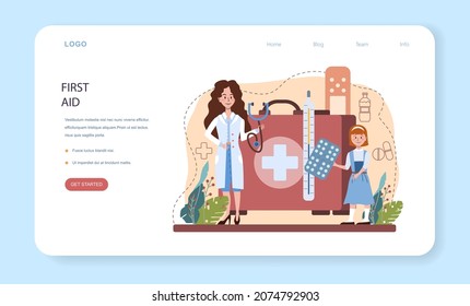 Healthy lifestyle class web banner or landing page. Idea of life safety and health care education. Diet, physical activity, hygiene and first aid. Isolated vector illustration