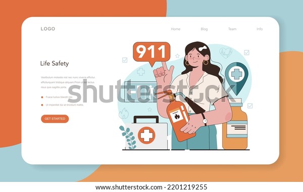 Healthy\
lifestyle class web banner or landing page. Idea of life safety and\
health care education. Basic life safety, traffic rules, first aid,\
virus prevention. Flat vector\
illustration