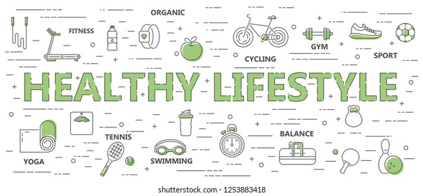 Healthy Lifestyle Concept Background. Flat Design. Vector Illustration