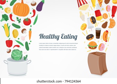 Healthy Lifestyle concept. Choose what you eat. Vector illustration