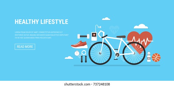 Healthy lifestyle concept in flat design. Vector illustration.