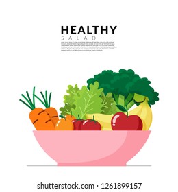 Healthy lifestyle concept. fresh vegetable in colorful blow isolated on white background with copy space. Vector illustration