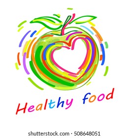 Healthy lifestyle concept with green paper apple form with heart
