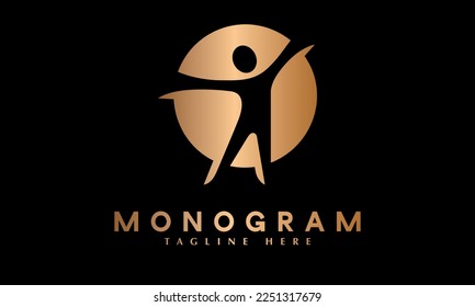 Healthy lifestyle concept man in round circle shape abstract monogram vector logo template