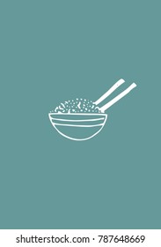 Healthy lifestyle concept. Noodle and rice on bowl with chopsticks.