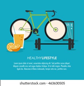 Healthy lifestyle concept represented by bike and icon set. Colorfull and flat illustration.