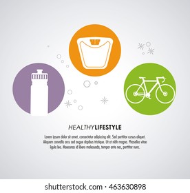 Healthy lifestyle concept represented by weight bottle bike  icon. Colorfull and flat illustration.