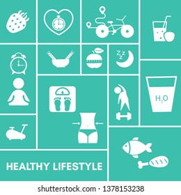 Healthy Lifestyle concept with sport and diet icons. Vector illustration.