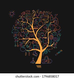 Healthy Lifestyle. Concept Tree Logo. Sport and activity. Fintess design elements. Vector illustration