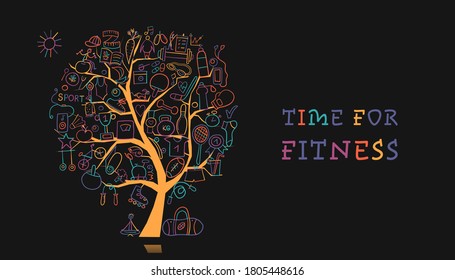 Healthy Lifestyle. Concept Tree Logo. Sport and activity. Fintess design elements. Vector illustration