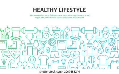 Healthy Lifestyle Concept. Vector Illustration of Line Website Design. Banner Template.