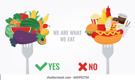 Healthy Lifestyle concept. We are what we eat. Vector illustration