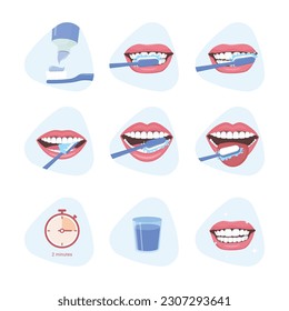 Estilo de vida saludable y atención dental. cómo cepillarse los dientes paso a paso instrucción