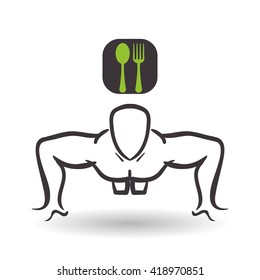 Healthy lifestyle design. Bodybuilding illustration. white backg