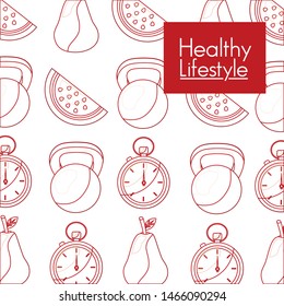 Healthy lifestyle design, Fitness bodybuilding bodycare activity exercise and diet theme Vector illustration