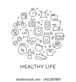 Healthy Lifestyle Design Template with Thin Line Icons