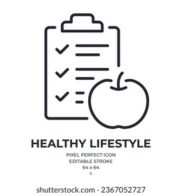 Healthy lifestyle and dieting concept editable stroke outline icon isolated on white background flat vector illustration. Pixel perfect. 64 x 64.
