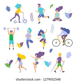 Healthy Lifestyle Different Physical Activities Running Stock Vector ...