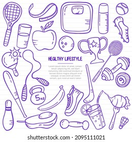 healthy lifestyle doodle hand drawn with outline style on paper books line