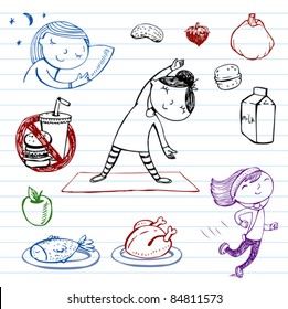 Healthy lifestyle, doodle set