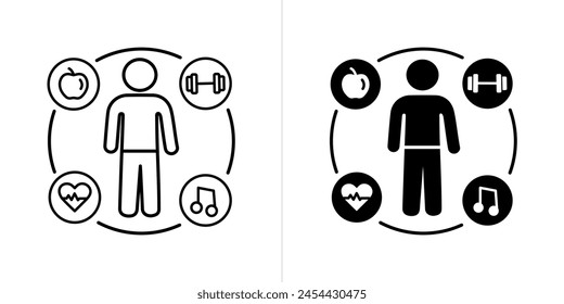 Healthy Lifestyle editable stroke and solid web icon set. Vector illustration