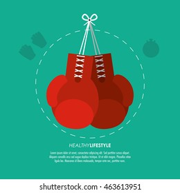 Healthy lifestyle and Fitness concept represented by red boxing gloves icon. Colorfull and flat illustration.