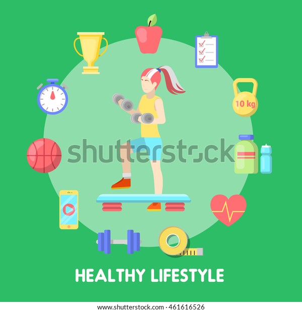 Healthy Lifestyle Fitness Icon Set Fit Stock Vector (Royalty Free ...