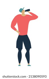 Healthy lifestyle flat composition with isolated character of athletic man drinking water on blank background vector illustration