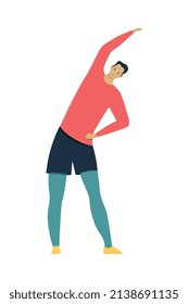 Estilo de vida saludable Composición plana con carácter aislado del hombre realizando ejercicios de fitness en ilustración vectorial de fondo en blanco
