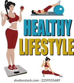 Healthy lifestyle. The girl goes in for sports and eats healthy food. She is energetic and happy.