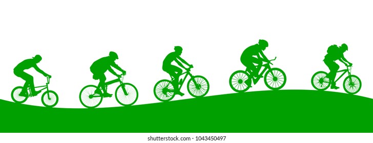 Healthy lifestyle, group of five cyclists riding - stock vector