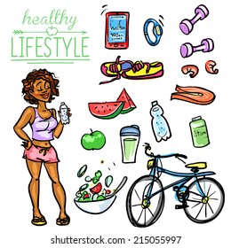 Healthy Lifestyle. Hand drawn cartoon collection