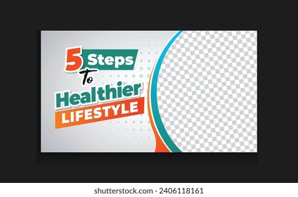 Healthy lifestyle and health tips online eye-catching thumbnail design Attractive video template Medical healthcare editable banner Vector